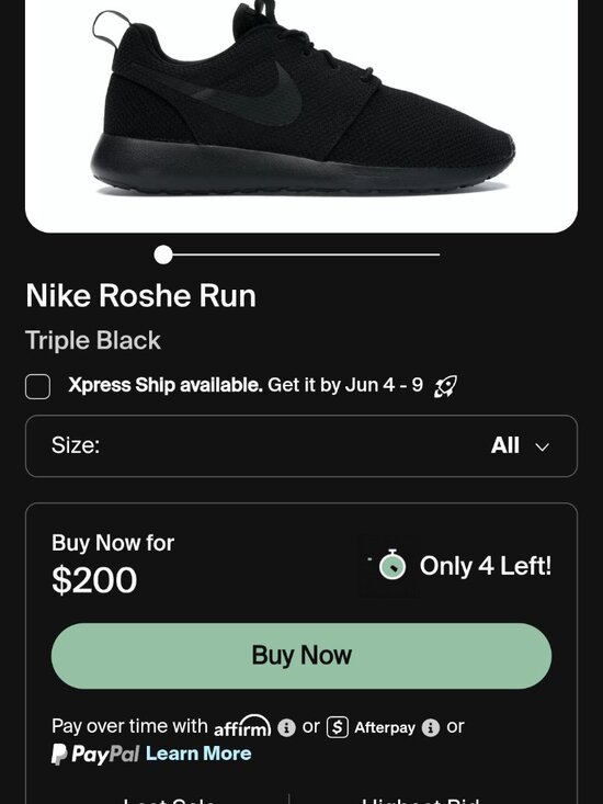 MENS SIZE 11.5 TRIPLE BLACK NIKE ROSHE RUN main image 9